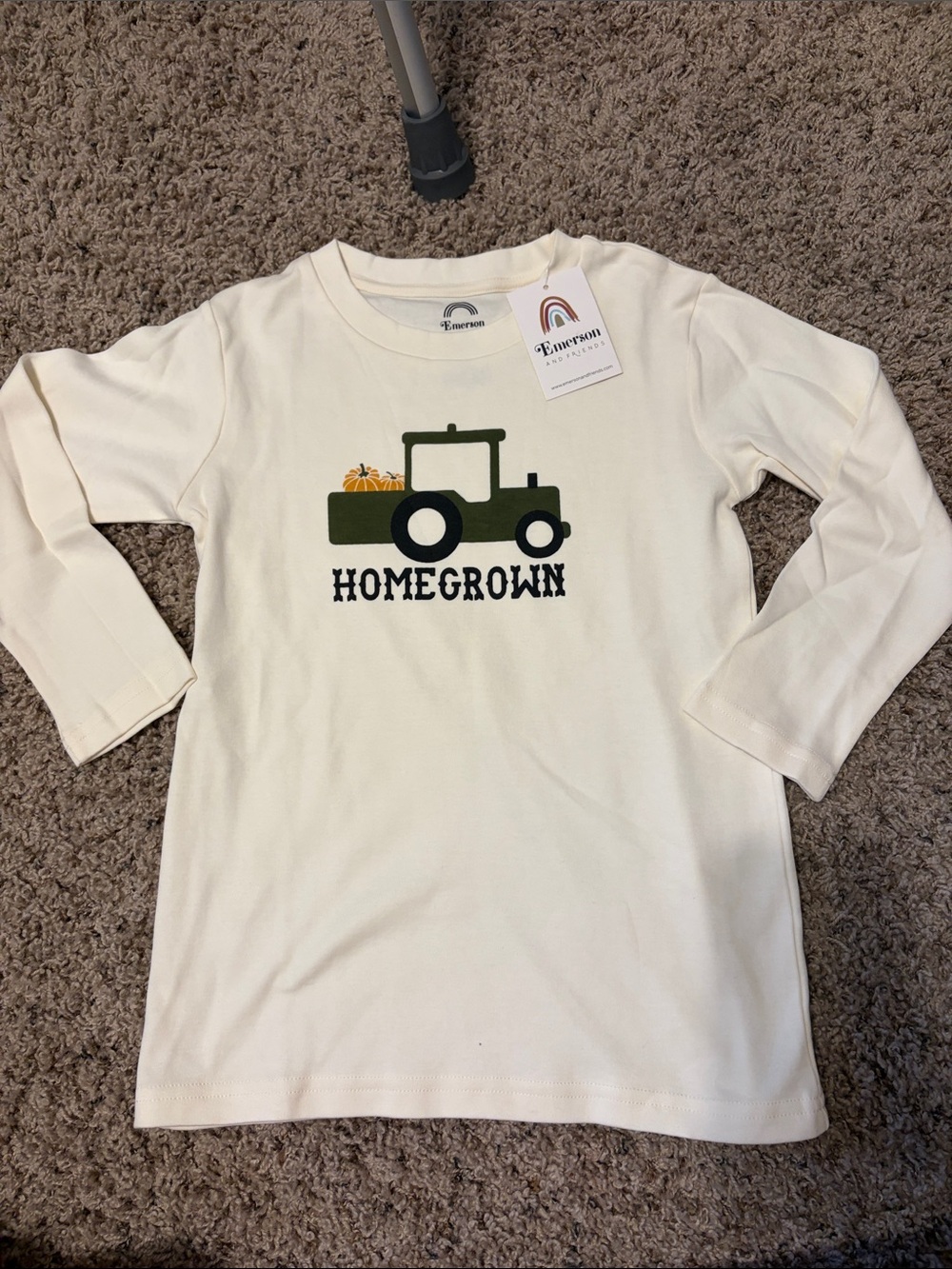 Emerson and Friends Kids' Cream 'Homegrown' Tractor Long-Sleeve Shirt